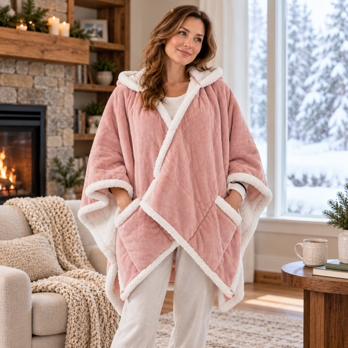 CozyHeat™ Heated Cloak – Hooded Sherpa Wrap